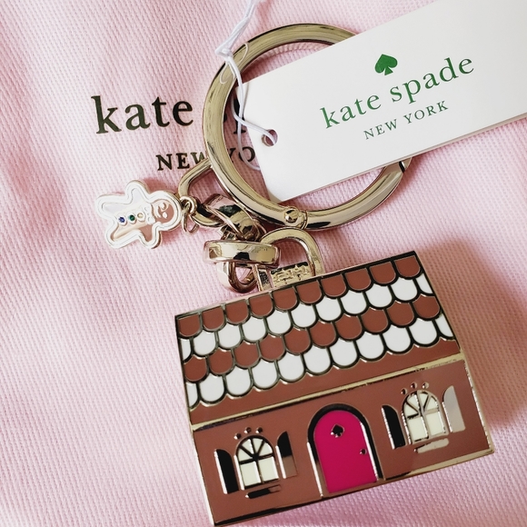 🆕 Kate Spade Key Chain Gingerbread House Gingerbread Man Brown Gold - Picture 1 of 4